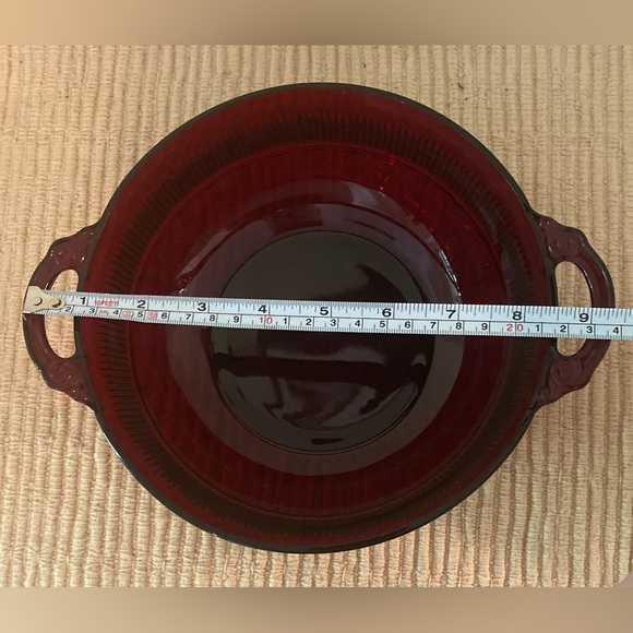 Cranberry Vintage Glass Bowl with Handles - Picture 3 of 6